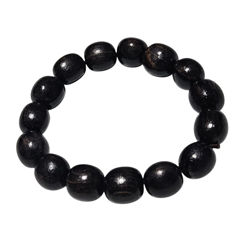 Boho Black Wooden Beaded Stretch Bracelet Minimalist Fashion Jewelry Unisex